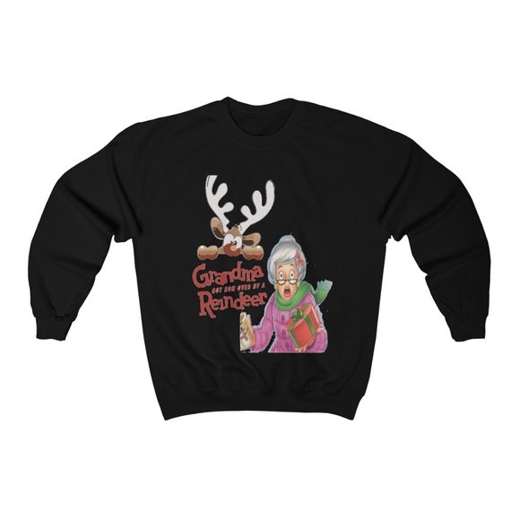 SBC Grandma Got Run Over By A Reindeer Black Crewneck Sweatshirt - Picture 1 of 10
